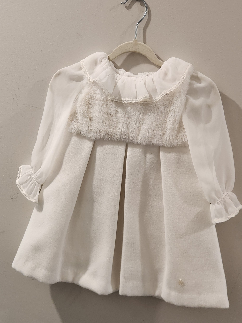 Elegant Cream Girls' Ruffle Collar Dress